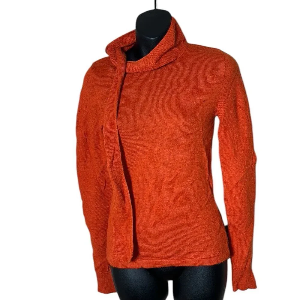 Ulla johnson 100% baby alpaca knit sweater burnt‎ orange tie neck *flaw*